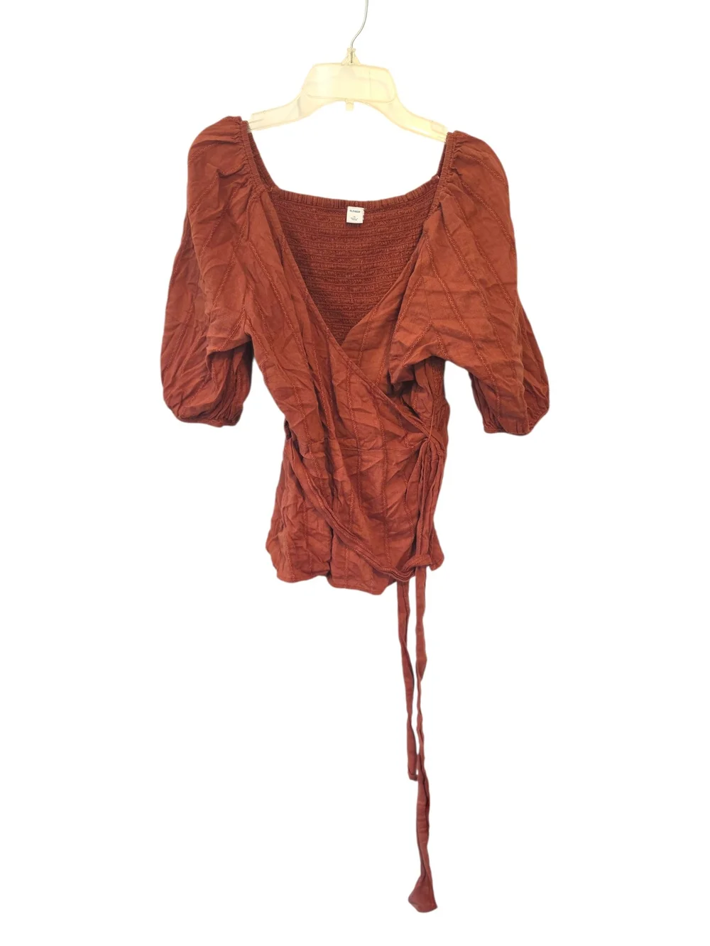 Old Navy Rust Wrap-Style Puff Sleeve Top Size Medium
